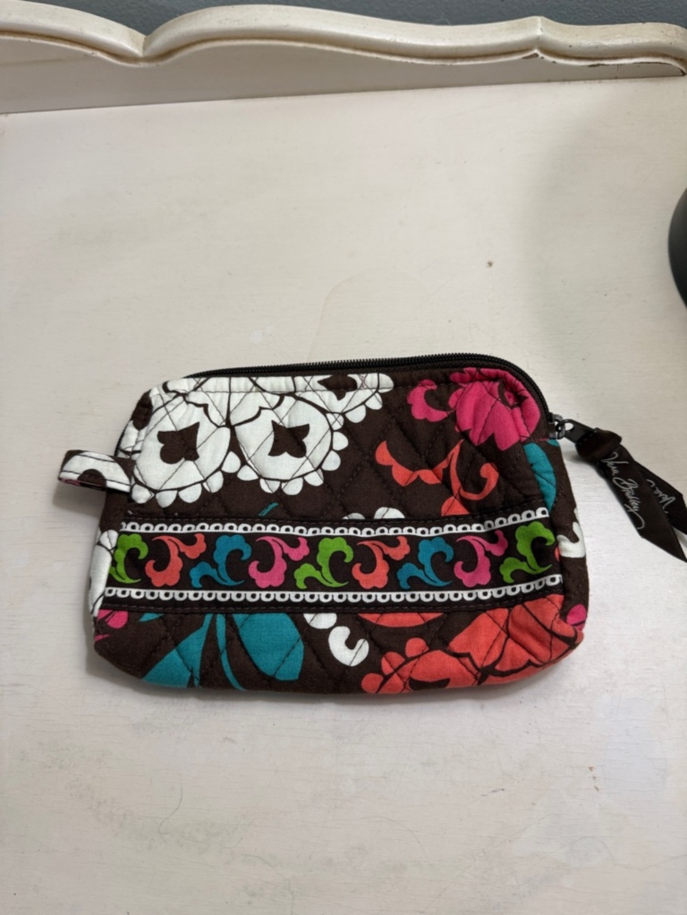 Vera Bradley Brown Quilted Floral Cosmetic pouch with Multicolor Accents
